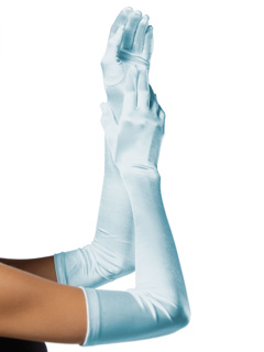 Extra Long Opera Length Satin Gloves - O/S - Light Blue