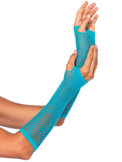 Triangle Net Fingerless Arm Warmer Gloves - O/S - Neon Blue