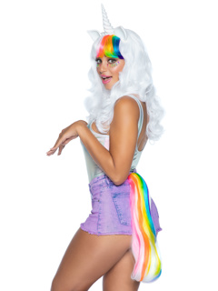 Wavy Rainbow Unicorn Wig & Tail Costume Kit - O/S - Multicolour