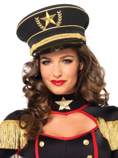 Gold and Black Military Officer Costume Hat - O/S - Black
