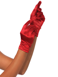 Satin Wrist Length Costume Gloves - O/S - Red