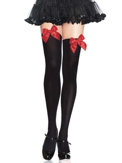 Kay Opaque Thigh Highs - O/S - Black/Red