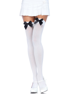 Kay Opaque Thigh Highs - O/S - White/Black