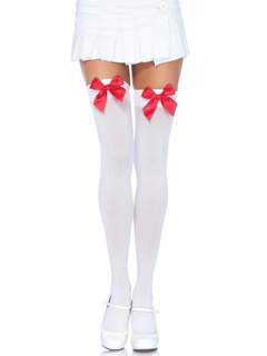 Kay Opaque Thigh Highs - O/S - White/Red