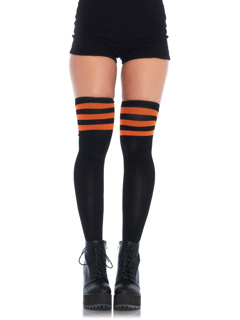 Gina Athletic Thigh High Stockings - O/S - Black/Orange