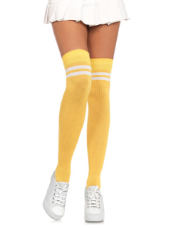 Dina Athletic Thigh High Stockings - O/S - Yellow/White