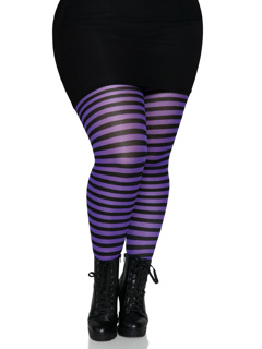 Plus Jada Striped Women's Tights - 1X/2X - Black/Purple