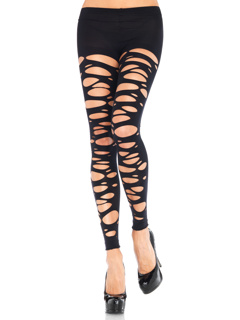 Posy Tattered Footless Tights - O/S - Black