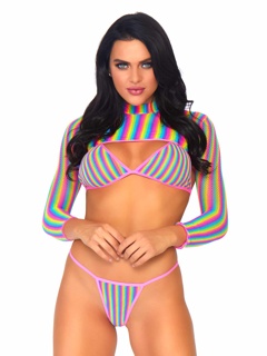 Rainbow Dreams Fishnet Bikini Set - O/S - Multicolour