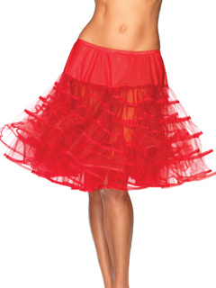 Knee Length Layered Petticoat Costume Skirt - O/S - Red