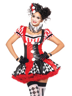 Harlequin Clown Costume - L - Black/Red