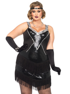 Plus Glamour Flapper Costume - 1X/2X - Black/Silver