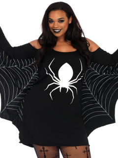 Plus Jersey Spider Web Dress With Wings - 1X/2X - Black