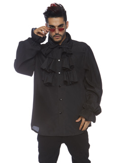 Mens Ruffle Front Costume Shirt - XL - Black