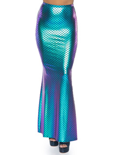 Teal Iridescent Scale Mermaid Maxi Skirt - L - Blue
